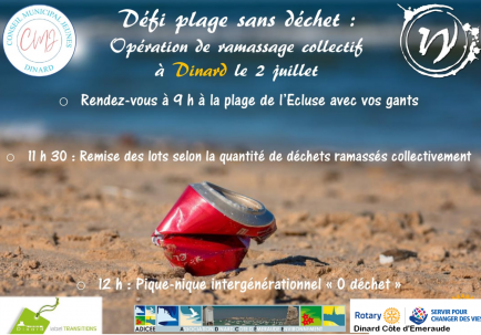Action nettoyage plage à Dinard, en partenariat avec la ville et ADICE (Association Dinard Côte d'Emeraude Environnement)